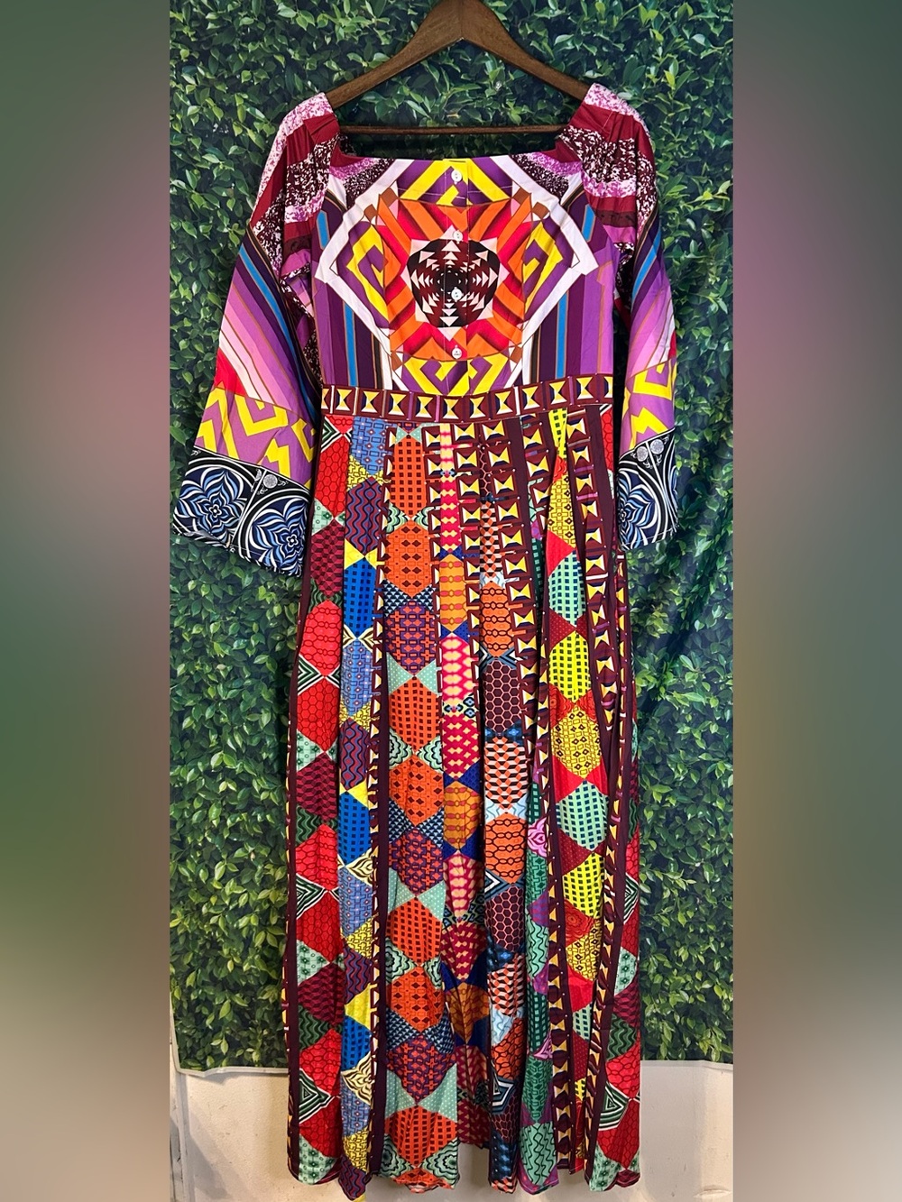 L'ATISTE Multicolor Geometric Patchwork Maxi Dress
